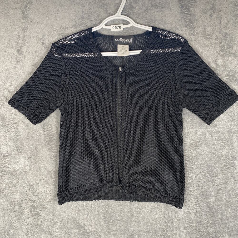 Small Petite Y2K Open Weave Black Single Button Cardigan Whimsy Goth